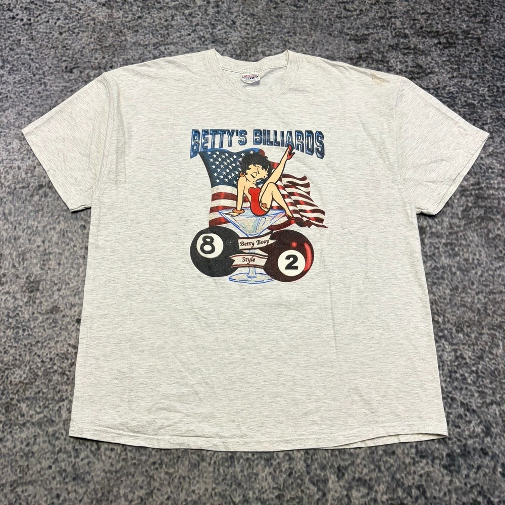 VTG‎ Betty Boop Betty's Billiard T Shirt Mens XL Gray Hanes Heavyweight USA 90s